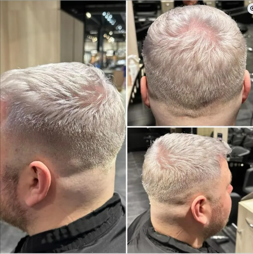 Décoloration avant-après par Emeline — coupe homme
